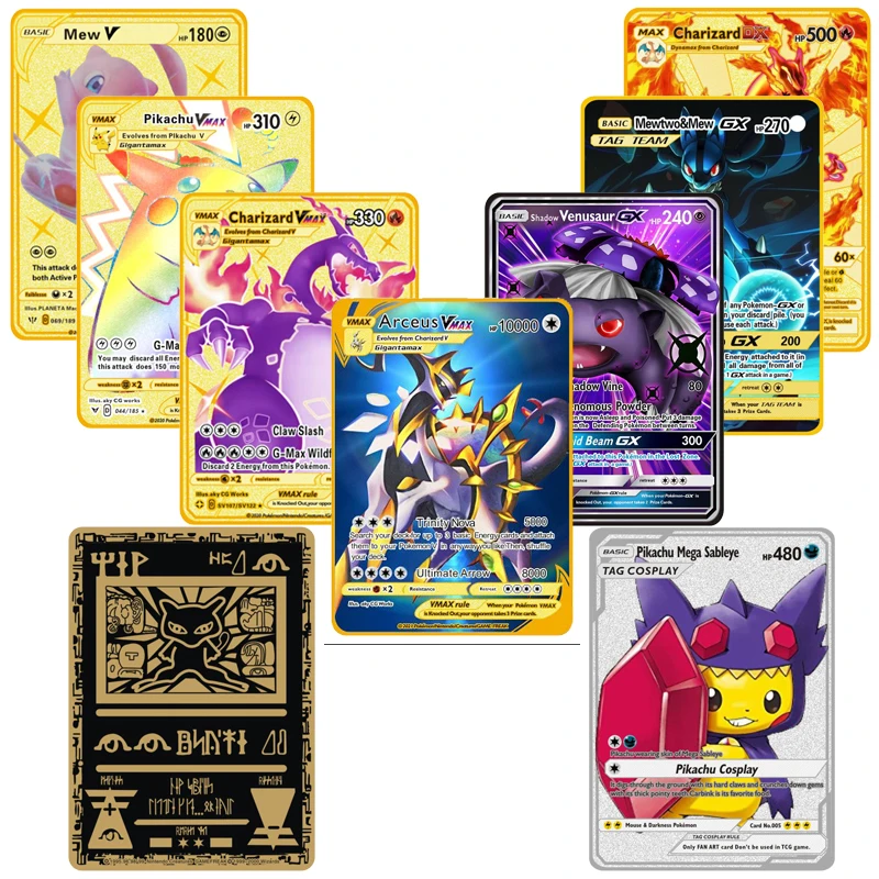 

New Pokemon Card Metal Vmax Energy Card Charizard Pikachu Rare Collection Battle Trainer Card Kids Toy Gift Board Game Card
