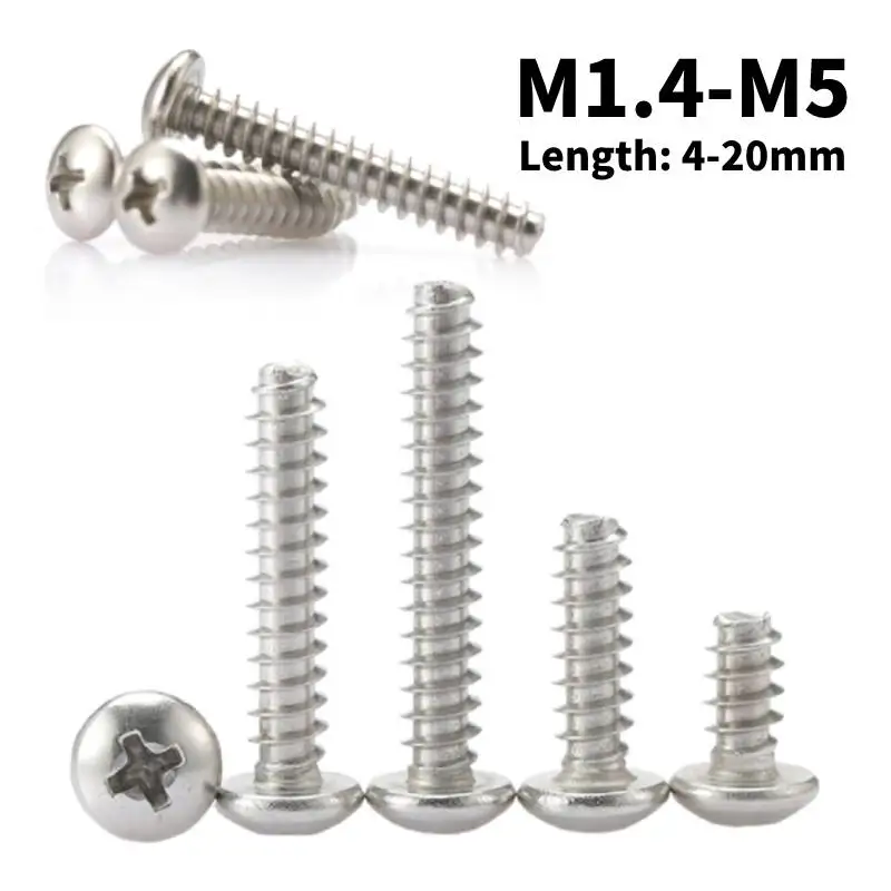 M1.4 M1.7 M2 M2.2 M2.6 M3 M3.5 M4 M5 304 Stainless Steel Cross Recessed Cross Head Flat Tapping Screws Length 4-20mm