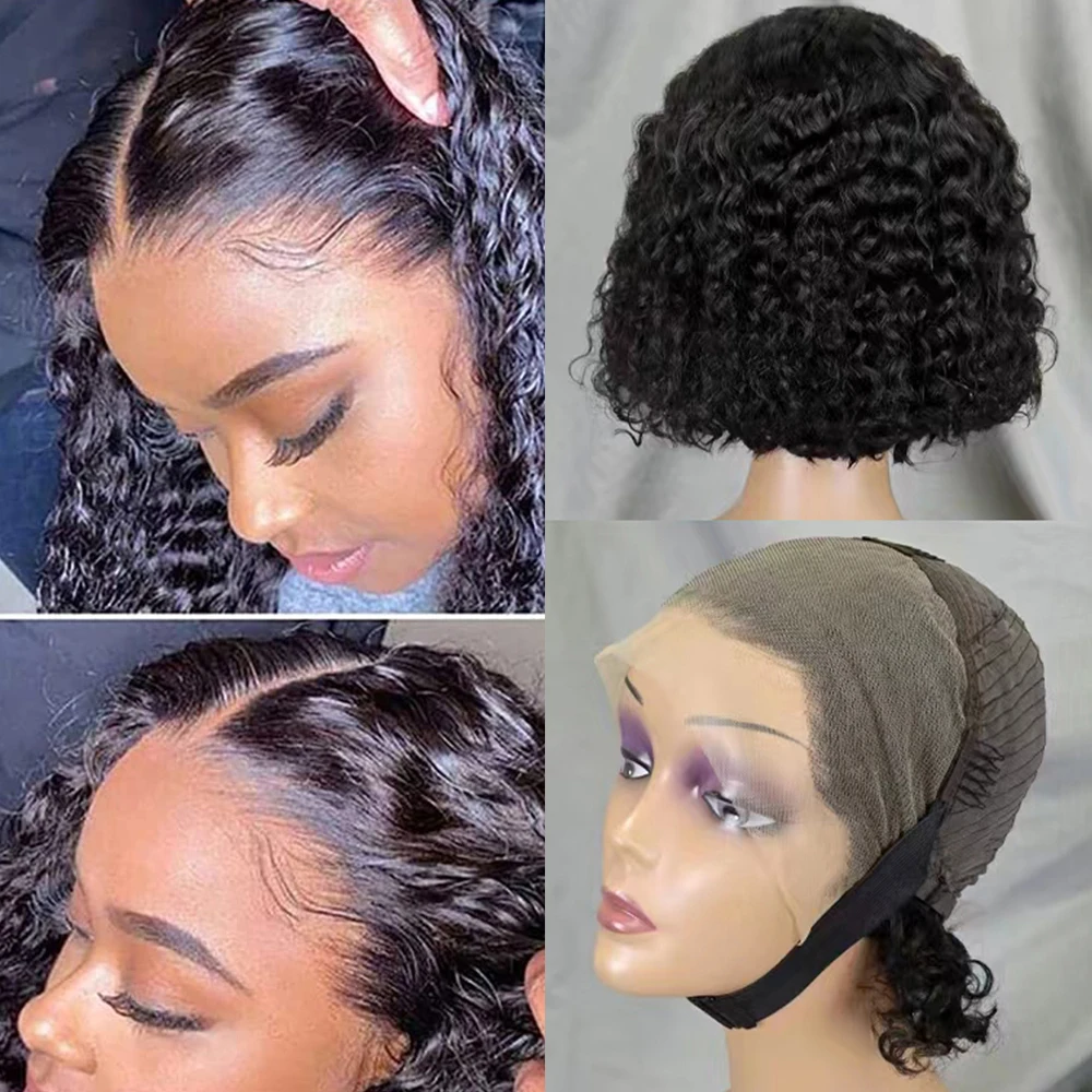 Short Curly Bob Wig 13x4 Lace Front Human Hair Wig Remy Prepluck with Baby Hair Deep Water Wave Lace Closure Wig for Black Women