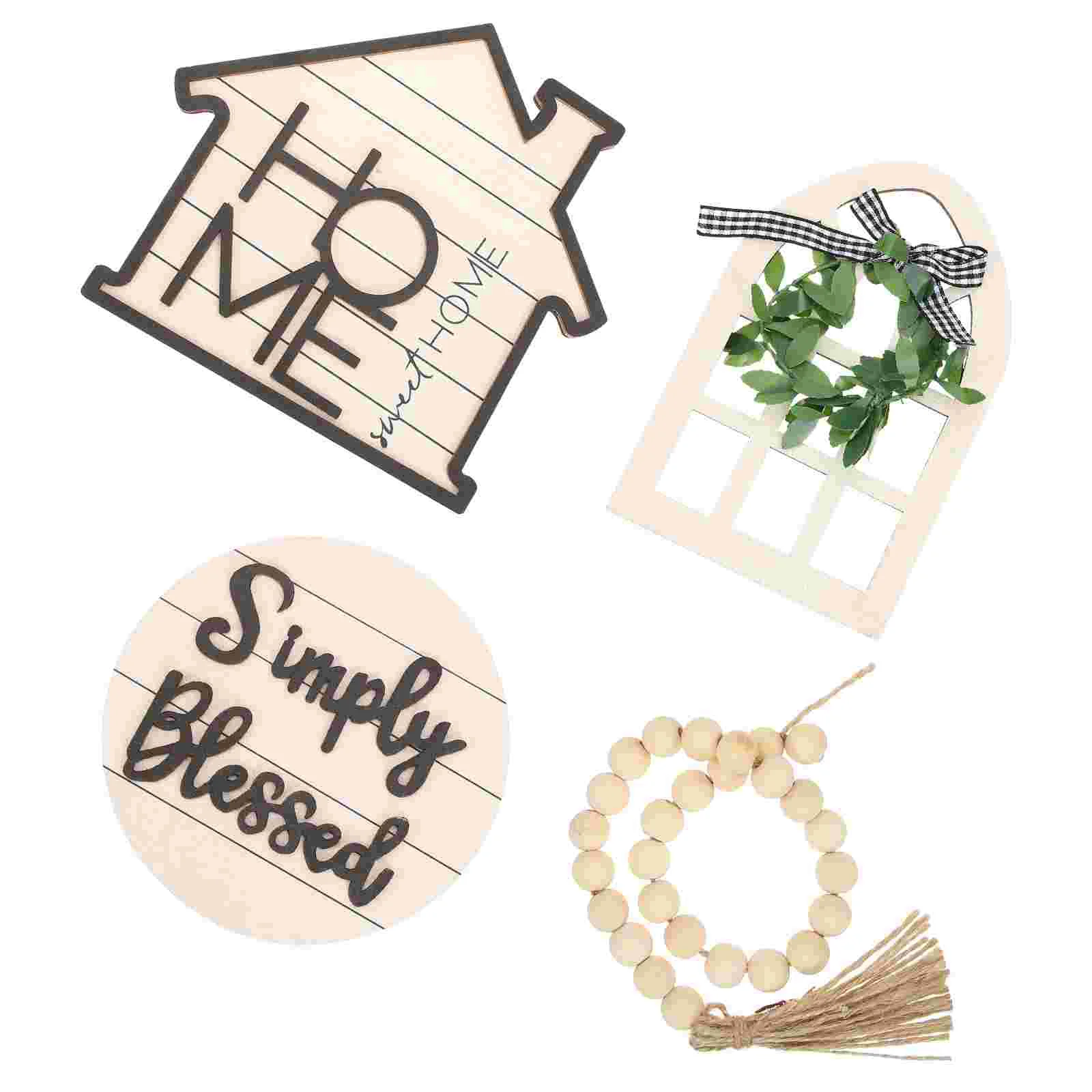 

Farmhouse Decor Tray Decoration Hanging Garland Kitchen Wooden Tiered Rustic Beaded Bead Wood Ornament Table Signs Decors Sign
