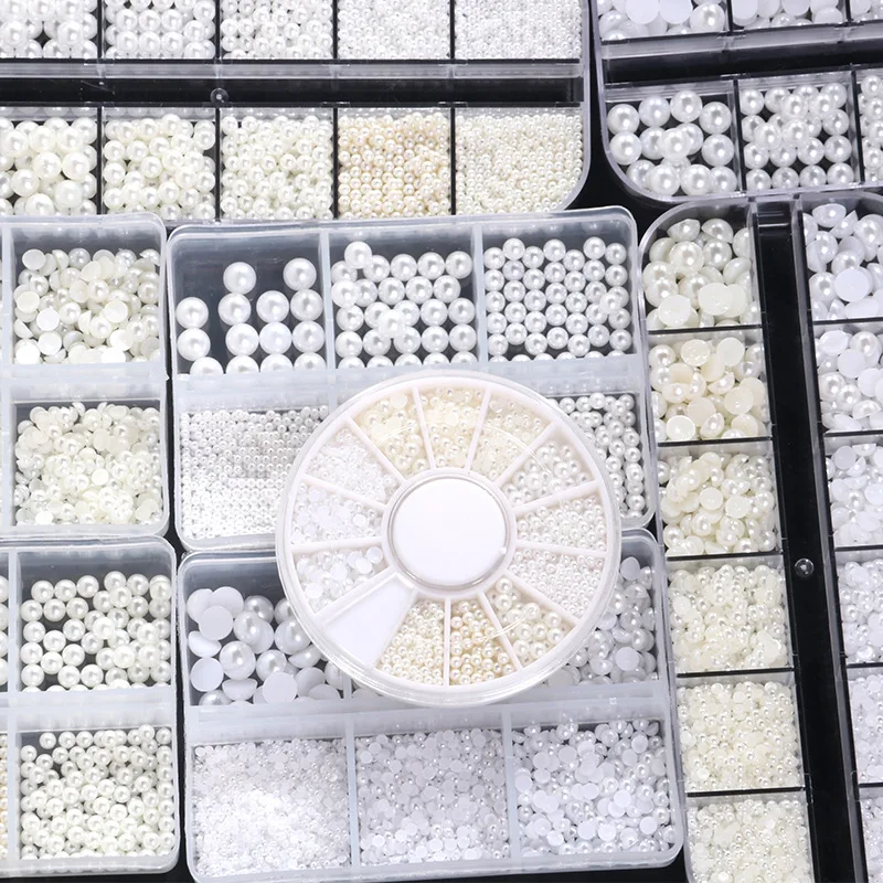 

12 Grids Pearls Nail Art Rhinestone 1*Boxed Flatback Round Bead Nail Art Decoration Professionals Nails/Clother Acrylic Bead zb%