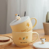 panda mug cartoon cute animal breakfast cup with cover and spoon large capacity heat resistant domestic couple ceramic cup