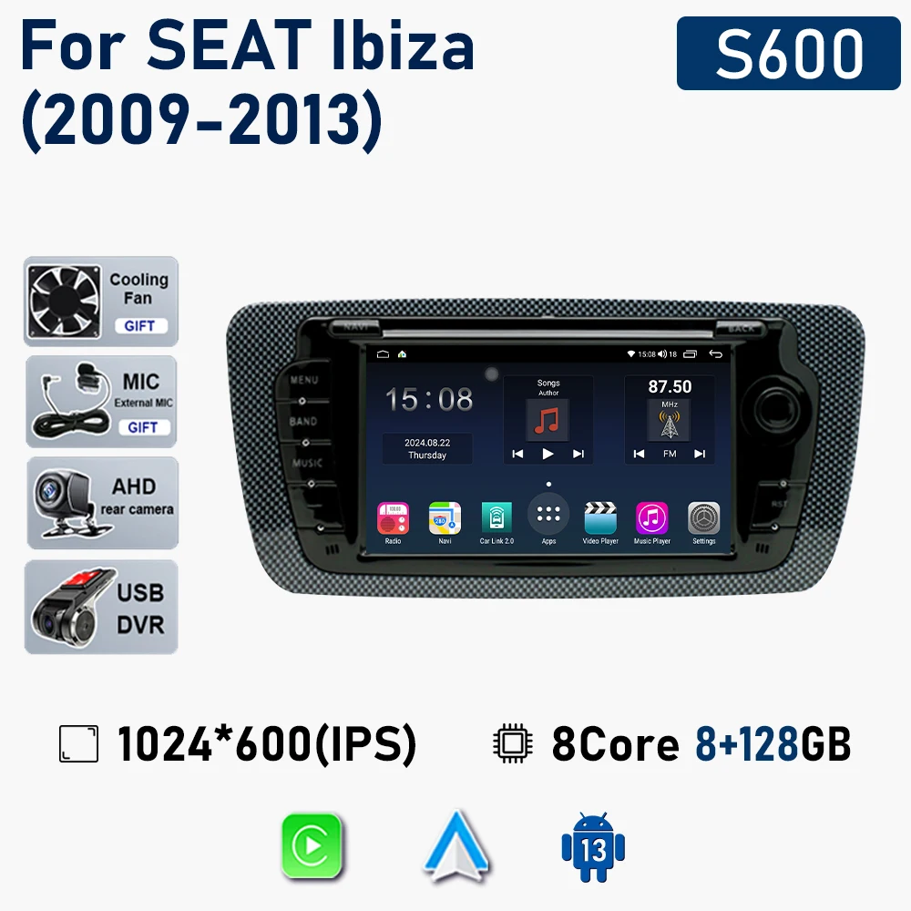 

Автомобильная стереосистема с 7-дюймовым сенсорным экраном для Seat Ibiza 6j 2009-2013 Мультимедийный плеер GPS-навигация BT Carplay Android Auto 4G Head