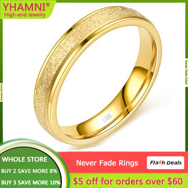 

Never Fade 4mm Frosted Ring Fashion Gold Color Stainless Steel Rings For Men and Women Exclusive Couple Wedding Band Gift Rings