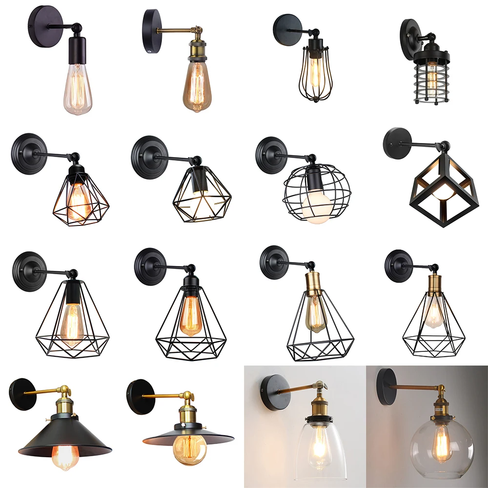 

Loft Adjustable Angle Wall Light Fixture Vintage Iron Cage Ceiling Wall Lamp Sconce for Bedside Aisle Corridor Pub Restaurant