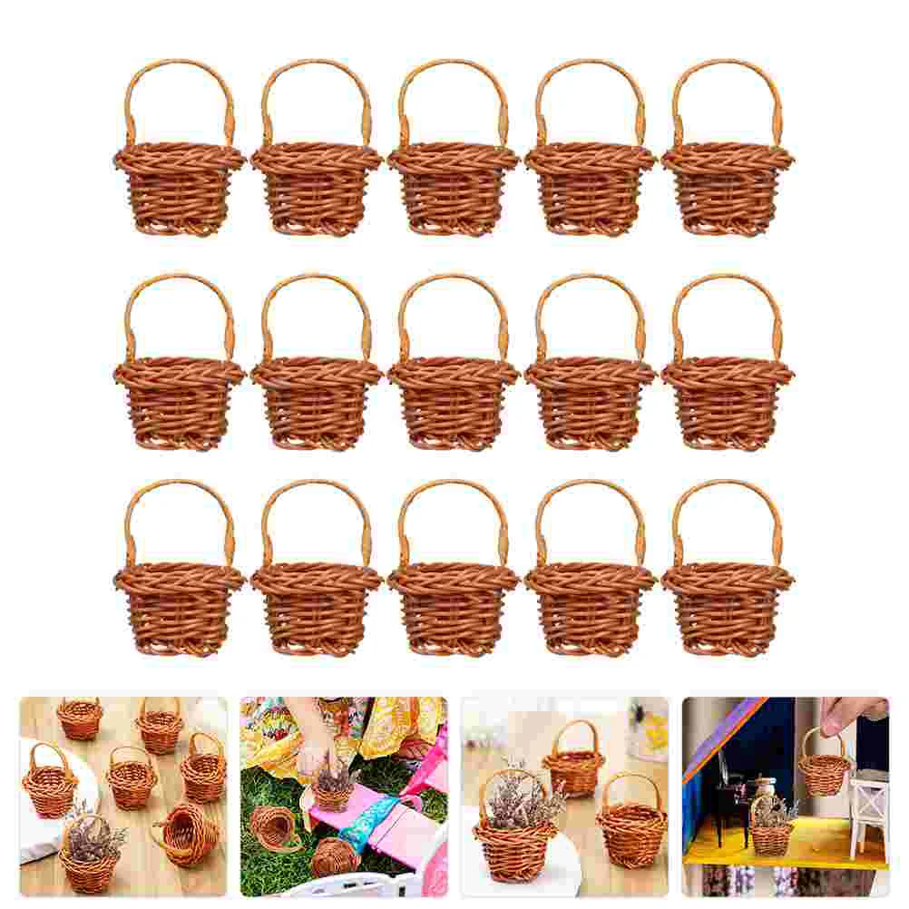 15pcs Sturdy Indoor Decorative Useful Toy Picnic Basket Miniature Woven Basket Model