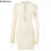 kohuijoo hollow out sexy women dress long sleeve fashion slim spring dress woman short pencil dresses 2022 beige pink