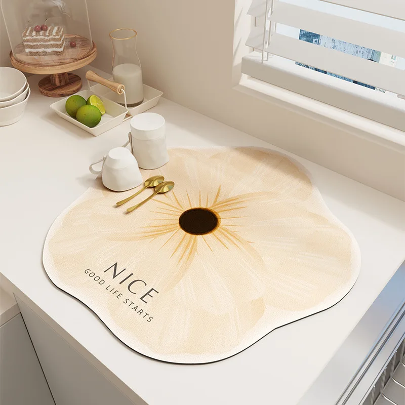 

Printed Dish Drying Mat Super Absorbent Coffee Drain Pad Quick Dry Rug Kitchen Placemat Rubber Tableware Draining Pads Home