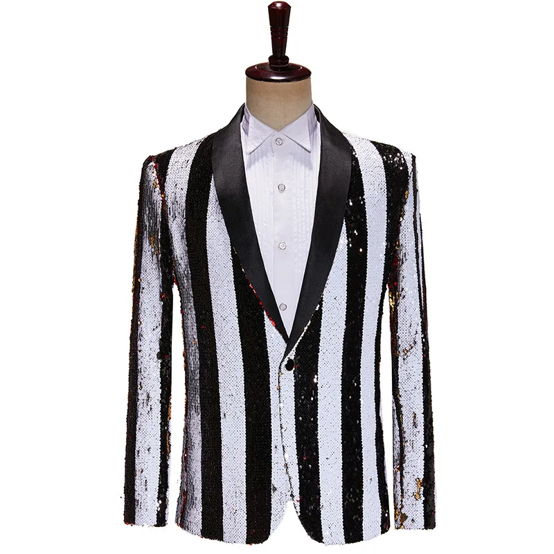 Высокое качество мужские полосатые блейзеры с блестками пальто бар певец
