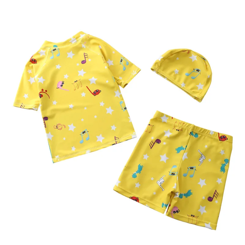 Swimsuit Kids Cartoon Dinosaur Print Boys Swimwear Short Sleeve Sun UV Protection Beach Baby Swimming Wear Bathing Suit Toddler