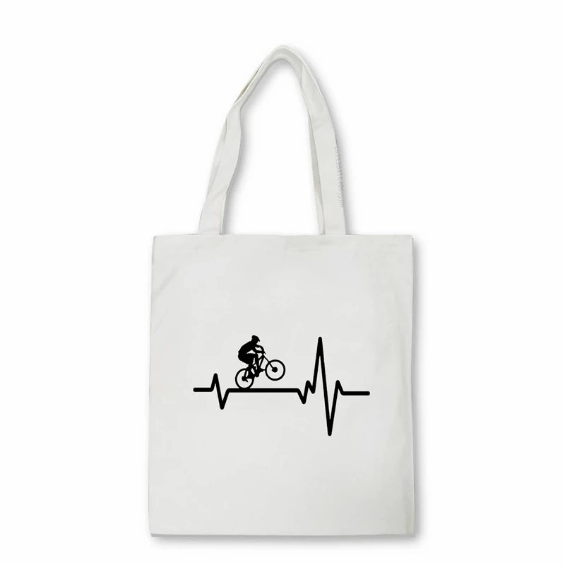

Mountain Bike Heartbeat Funny MTB Dirt Bike canvas bag Fashion Teenager Students sports Shoulder Handbags Shopping Bags