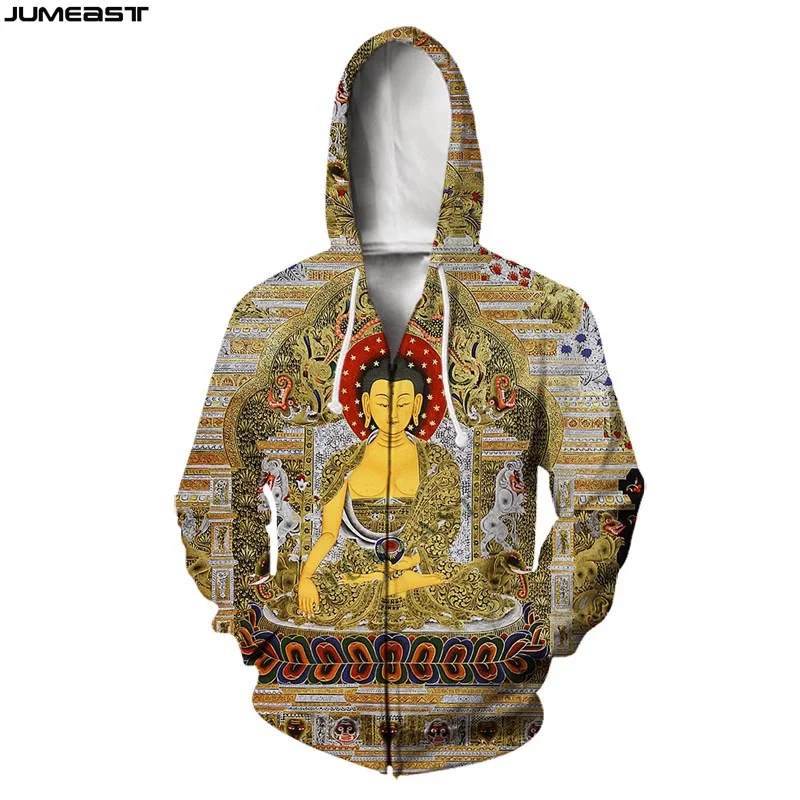 

Jumeast Men's Jacket Women's Hoodies Buddhism Buddha Shakyamuni 3D Oversized Zipper Coat Pullover Funny Spring Autumn Tracksuit