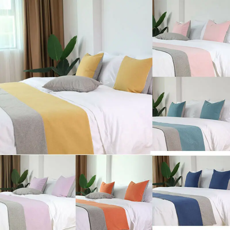 

Spring Summer Plain Cotton Linen Bed Runner Scarf Protector Slipcover Decorative Pillowcase for Bedroom Hotel Wedding Bedding