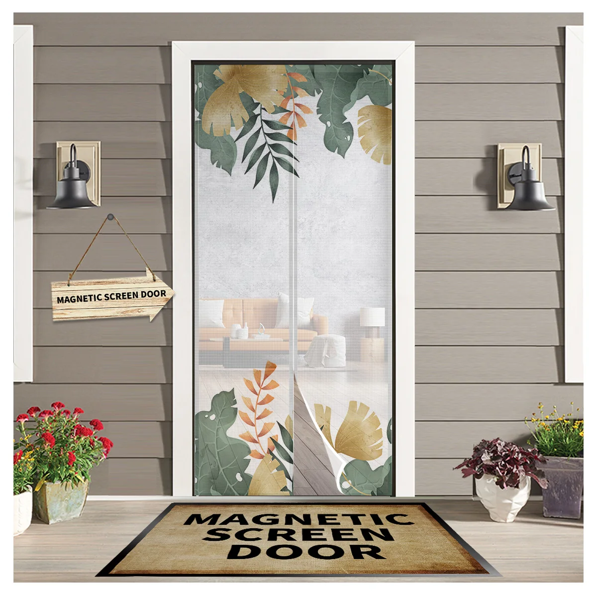 

Plant Ginkgo Leaf Simple Door Curtain Indoor Insect Mosquito Window Screen Curtain Magnetic Door Mesh for Kitchen Window