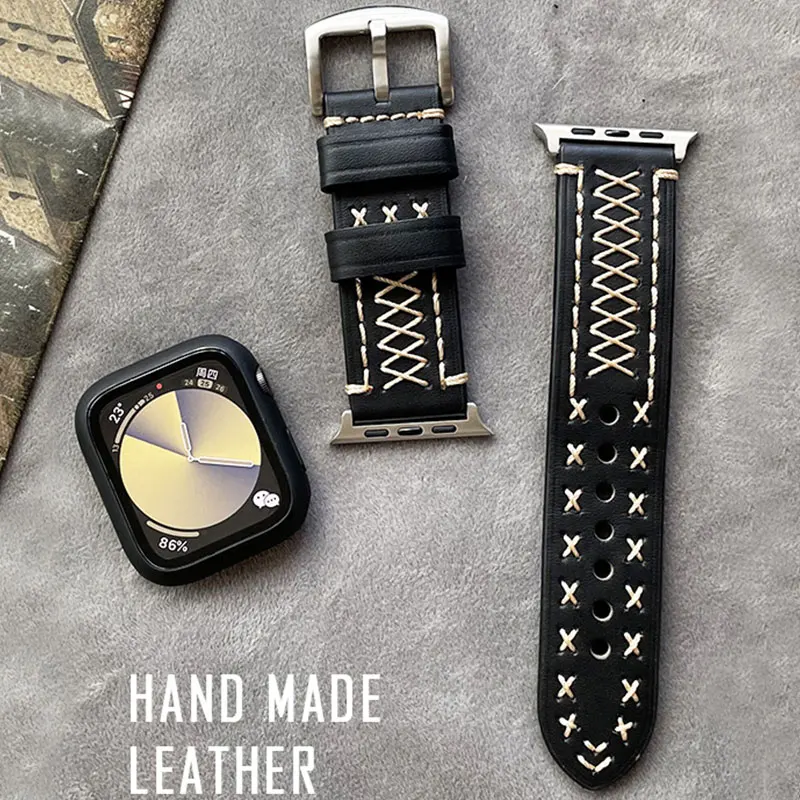 Hand stitched leather strap for apple watch band 40mm 44mm 42mm iWatch band 38mm 41mm 45mm correa apple watch serie 7 6 5 4 3 SE