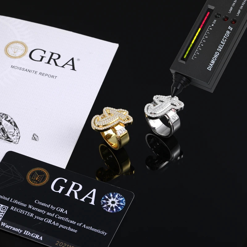 Фото Кольцо с инициалами TUHE Iced Out Moissanite, серебро 925 пробы, персонализированное, с бриллиантами, для мужчин, в стиле хип-хоп, подарок №5