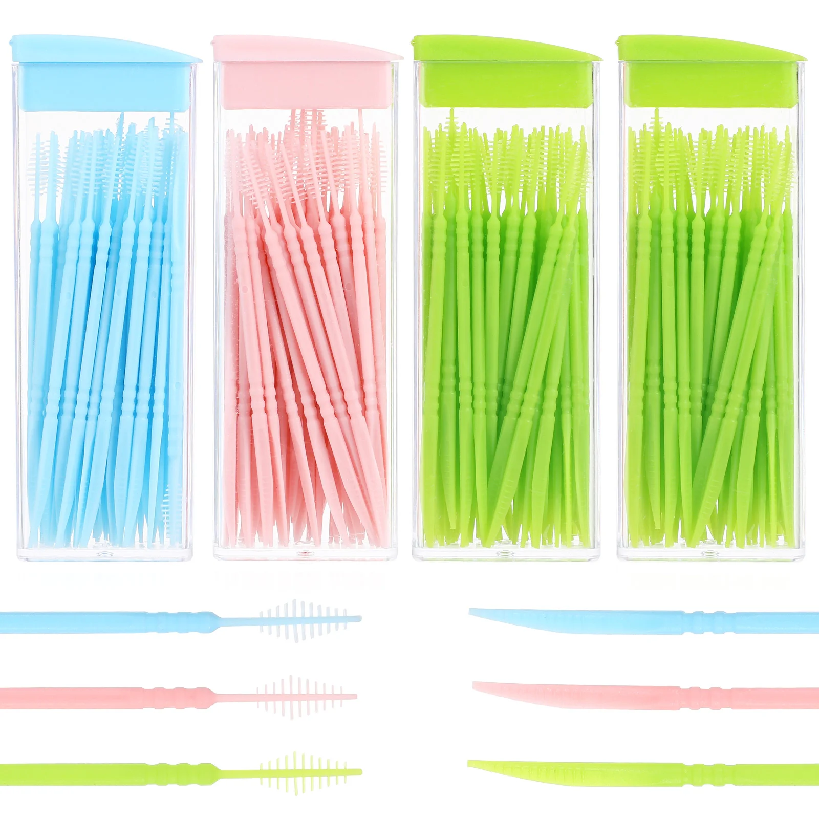 

200pcs Double-ended Dental Plastic Toothpicks Brush Teeth Sticks Dental Oral Care Tooth Sticks(Random Color)