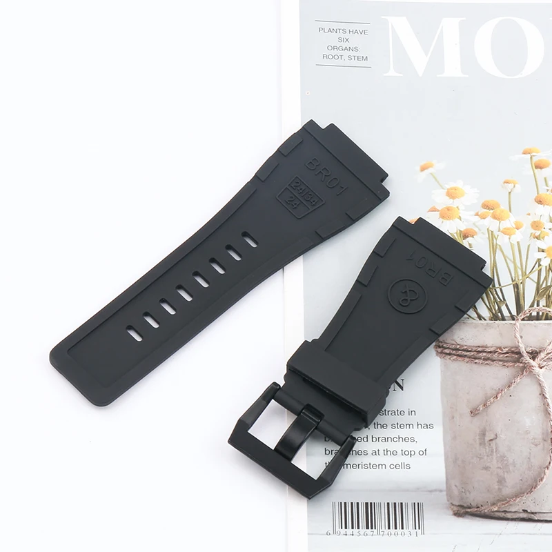 Men's rubber watch strap accessories for Bell Series BR01 BR03 24mmx34mm outdoor sports waterproof silicone watch band Buckle