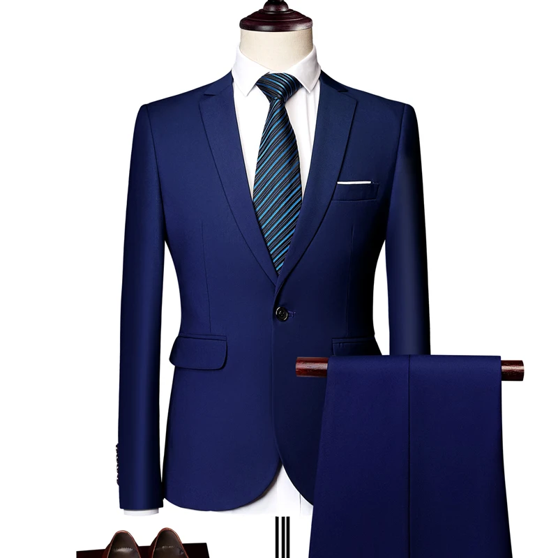 

Men business Full dress 2 pcs Set coat+pants Suit Plus Size Long Sleeve Business Suit Men Autumn Fashion Solid Slim Weddin suit