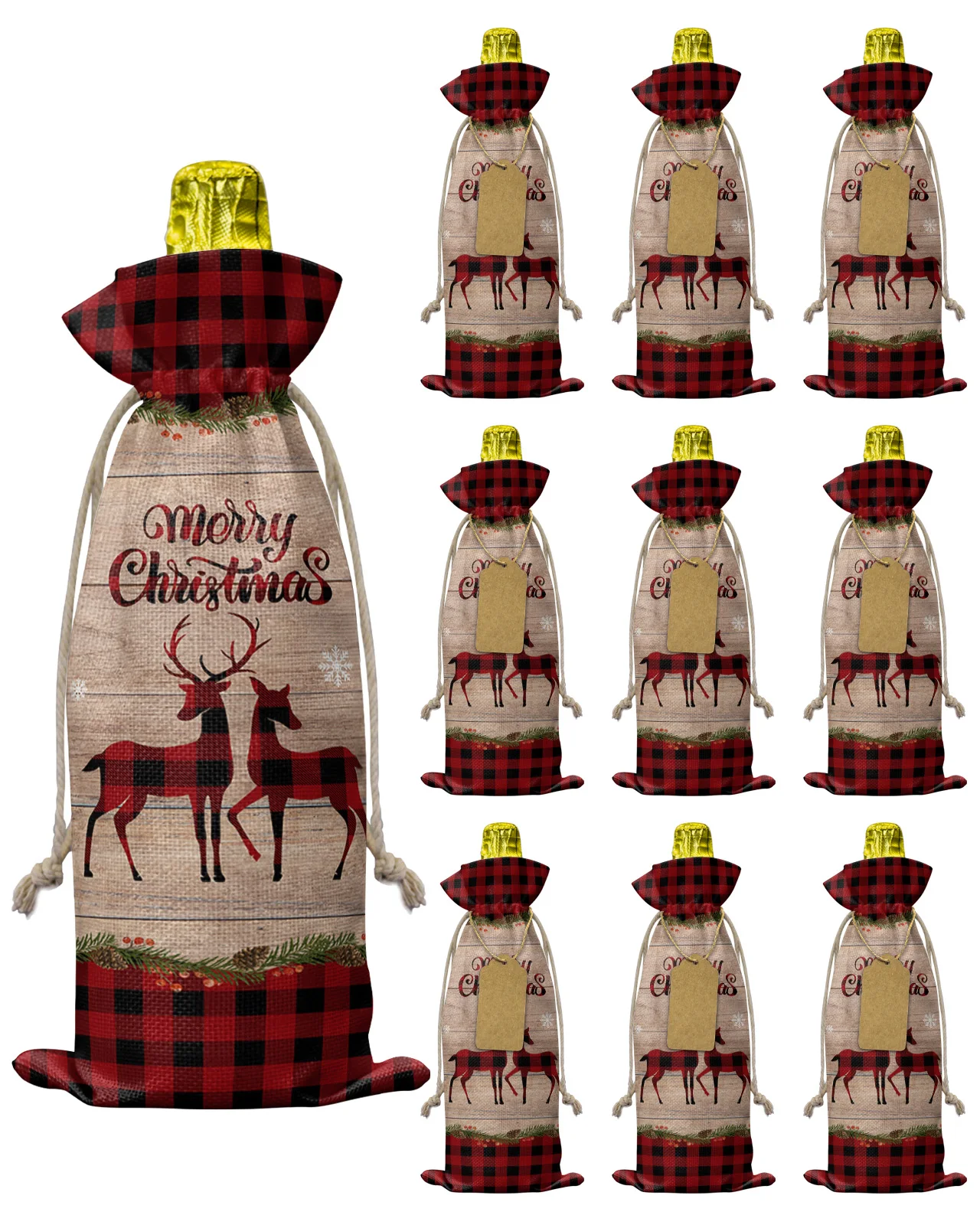 

10 шт. Рождественские снежинки Лось винтажные доски сумка для винных бутылок со шнурком Свадебный Праздничный декор для вечеринки Чехлы для ...