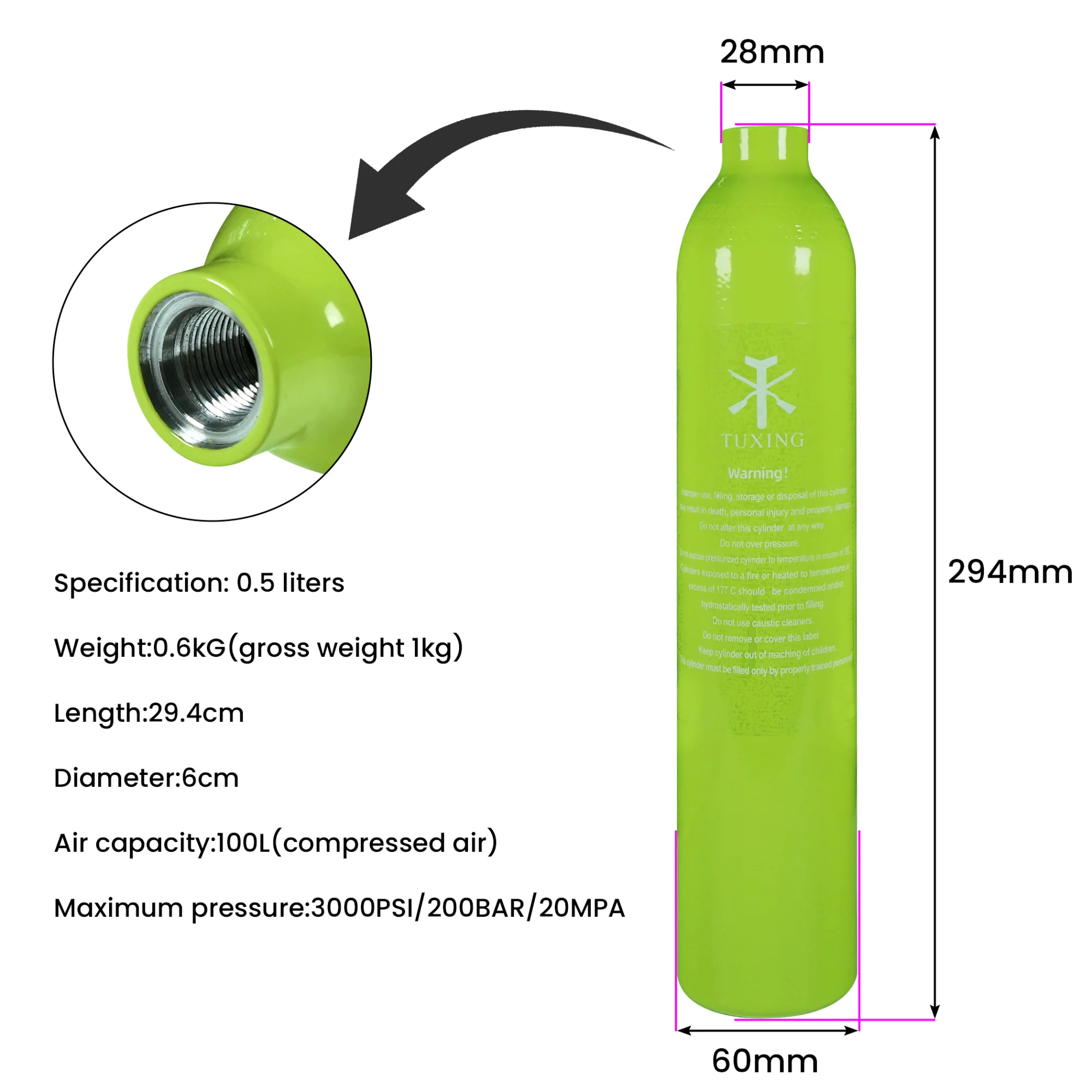 

TUXING Цилиндр CO2 0,5 л зелёный