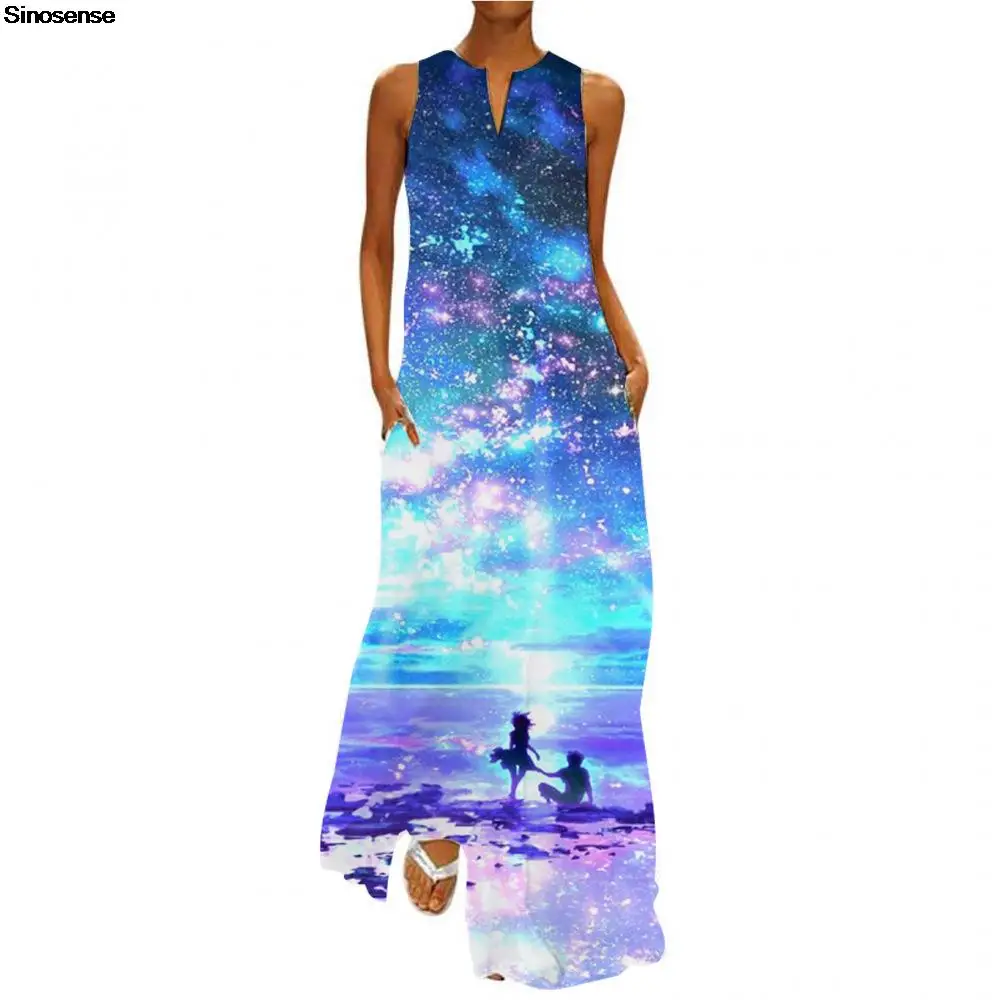 Женское длинное платье-чехол без рукавов с V-образным вырезом |