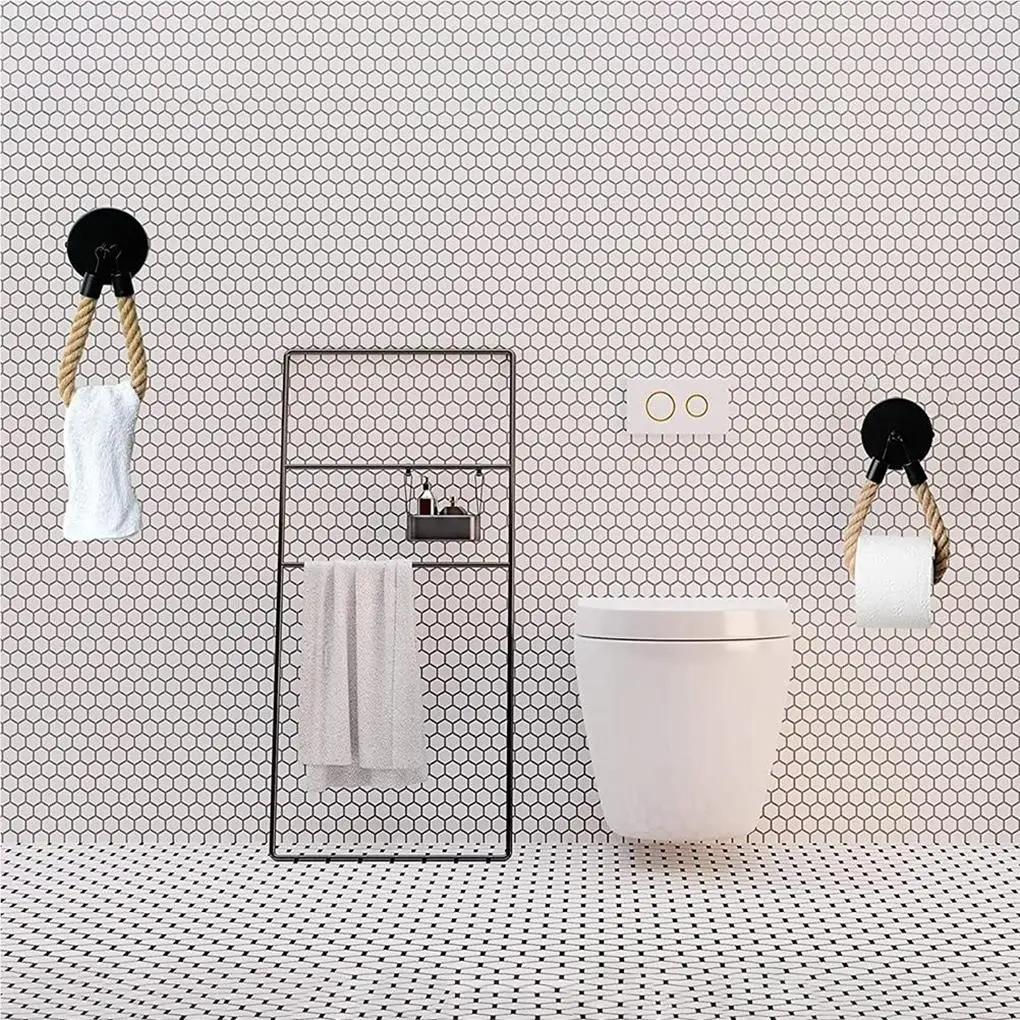 

Toilet Roll Holder Rope Toilet Paper Holder Wall-Mounted Towel Rack Towel Rings for Bathroom Decor