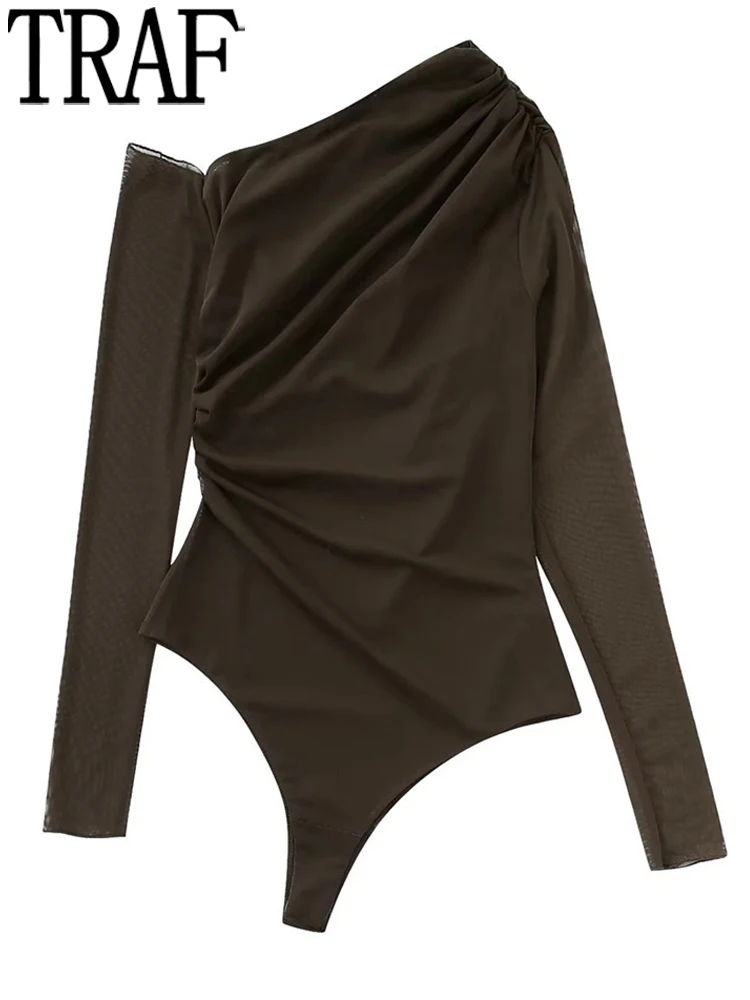 

Женское Сетчатое боди с длинным рукавом, с открытыми плечами