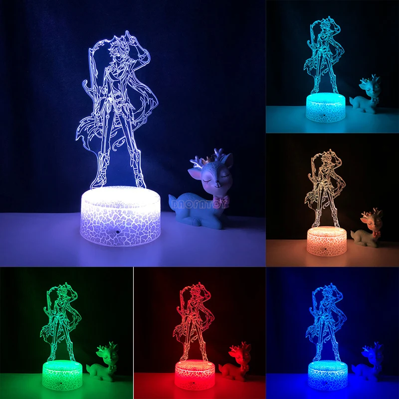 

3d Светодиодная лампа Genshin Impact Anime Xingqiu, лампа Hu Tao Zhongli Xiao Yae Miko, светодиодный ночник, декоративное освещение для детей, подарки на день рождения