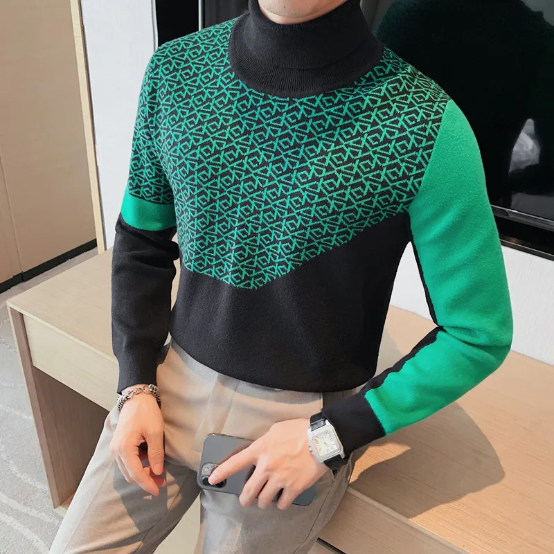 2023 Sweater Warm Men's Half Turtleneck Solid Color Pullover Fashion Thickening British Style Long-sleeved Top Pullover