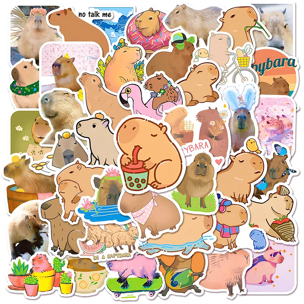 

10/50/100Pcs Cute Capybara Stickers Vinyl Guitar Skateboard Laptop Bicycle Suitcase Animal Stickers Kids Cartoon Scrapbook Gift