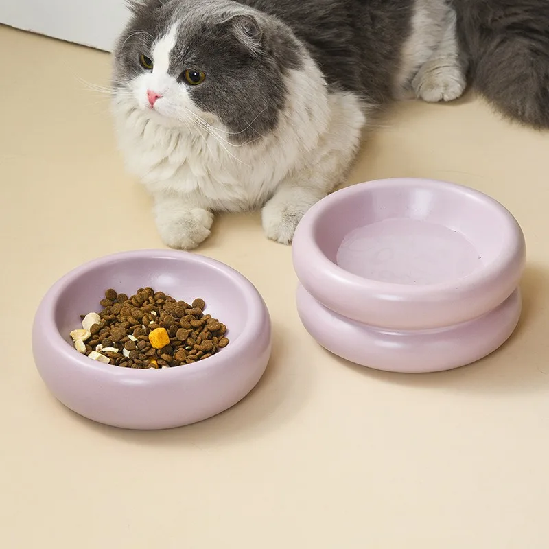 

Круглая миска для корма для кошек, керамическая защита шейного отдела шеи, корм для высоких ног и собак, вместительная миска с широким горлом