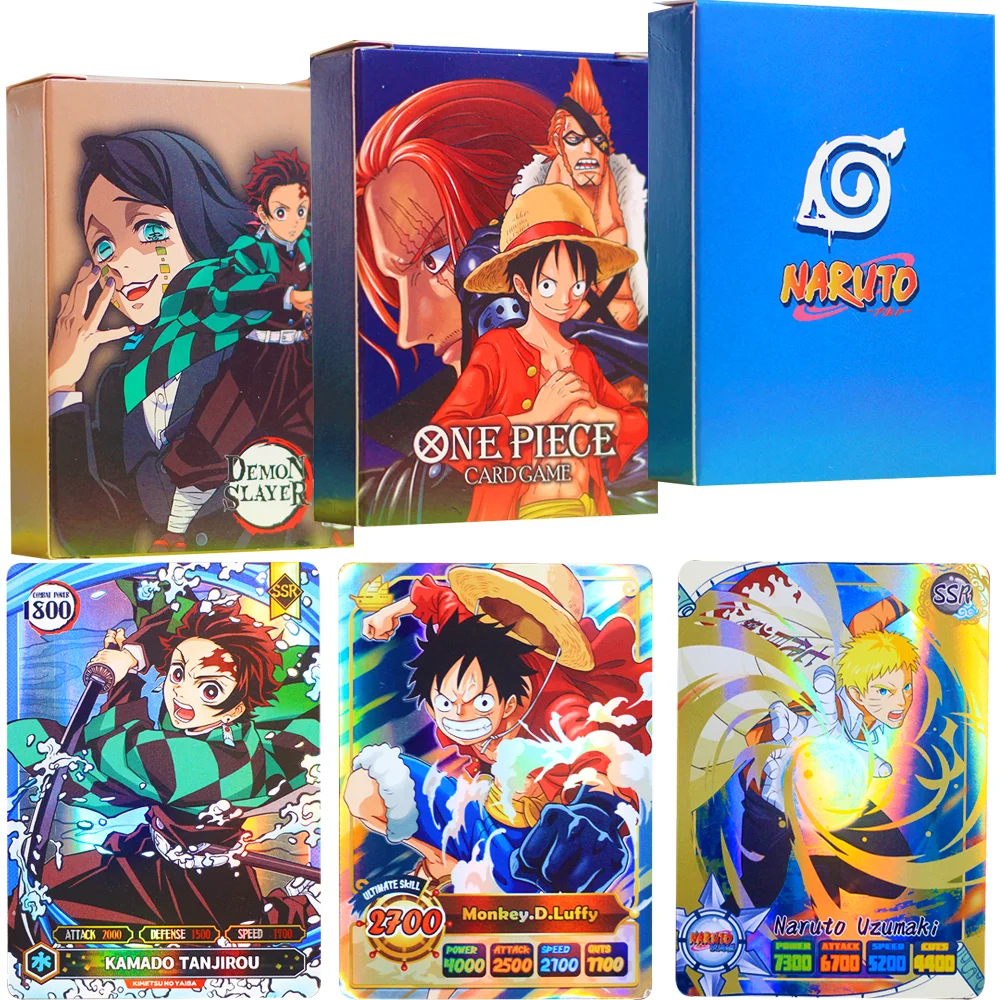 

Anime NARUTO ONE PIECE Demon Slayer 50PCS Card Box English SSR SR Rare Character Trading Collectible Holographic Laser Card Toy