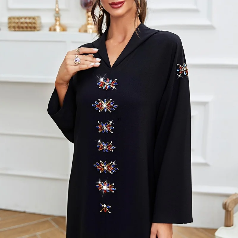 Djellaba Arabic Muslim Abaya Dress for Women Dubai 2022 Black Turkey Moroccan Kaftan Evening Dresses Eid Mubarak Islam Clothing