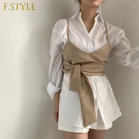 f girls sexy short bow camisole tops autumn 2022 chic korean casual lapel blouse single breasted gloss loose long sleeved