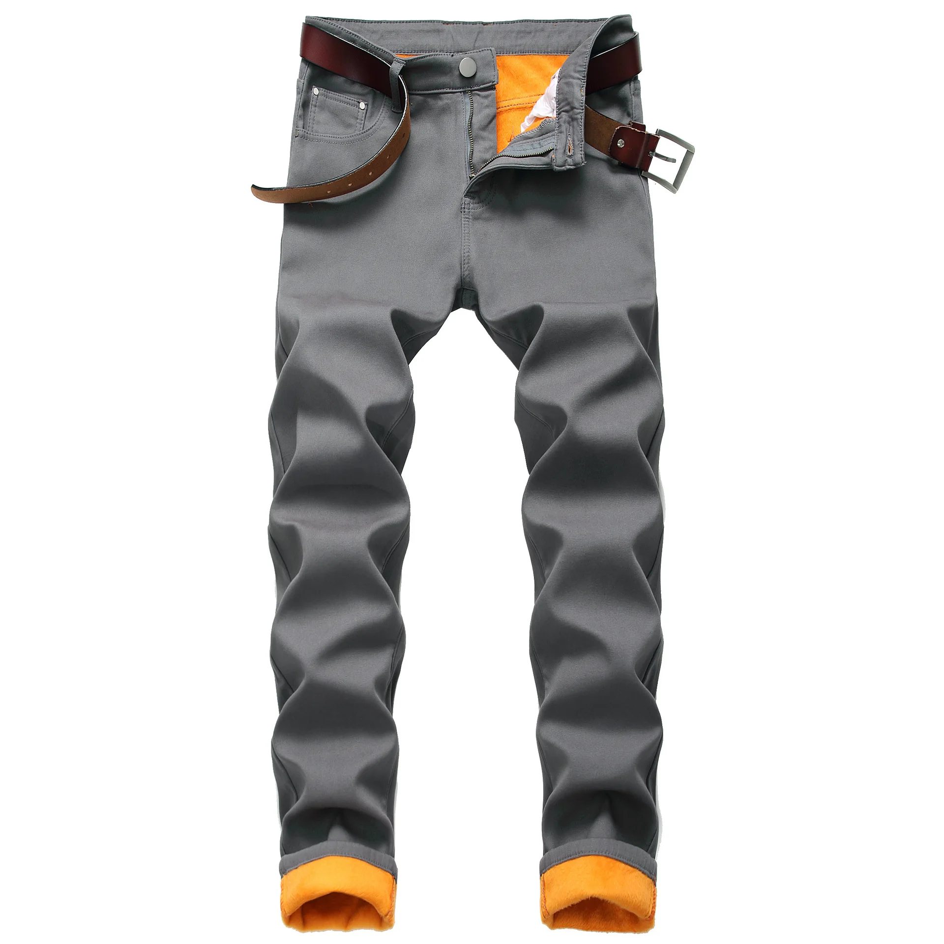 Winter Fleece Jeans Men Casual Fashion Thicken Warm Pants Male Stretch Straight Denim Trousers Men's Jeans Pants