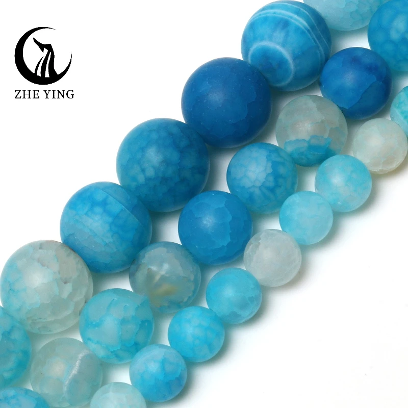 

Zhe Ying Natural Agate Stone DIY Bracelet Accessories 6/8/10mm Loose Blue Fire Dragon Veins Agates Beads for Jewelry Making