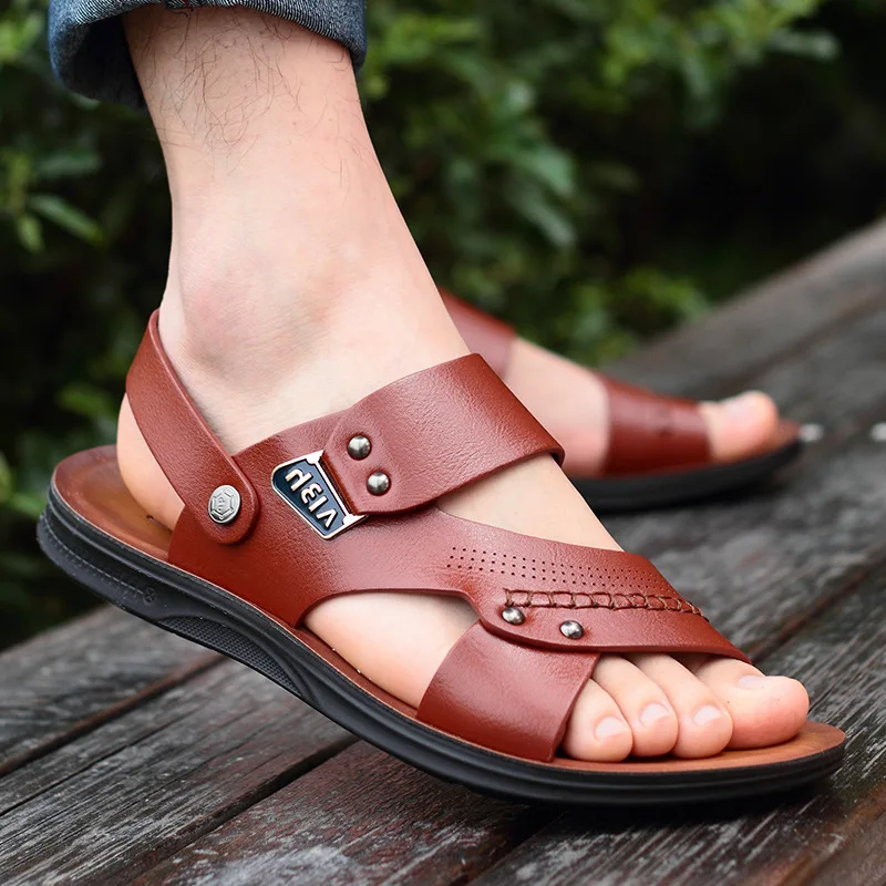 Summer Men Slippers Outdoor Street Beach Sandals Comfortable Leather Casual Slides Flip Flops Hiking Sandals Men Zapatos