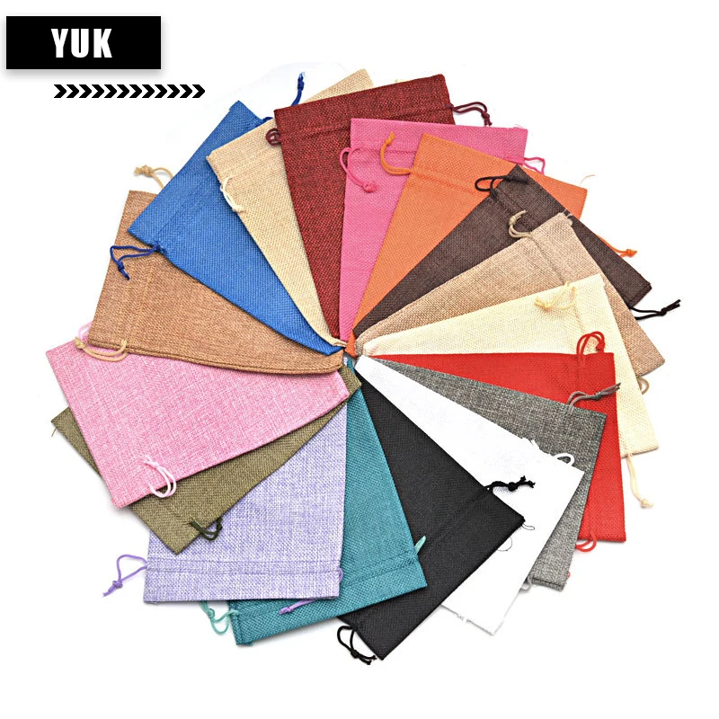 

50 PCS/Lot Customizable Logo Burlap Bags Jute Drawstring Bag Jewelry Candy Display Wedding Party Gift Packaging