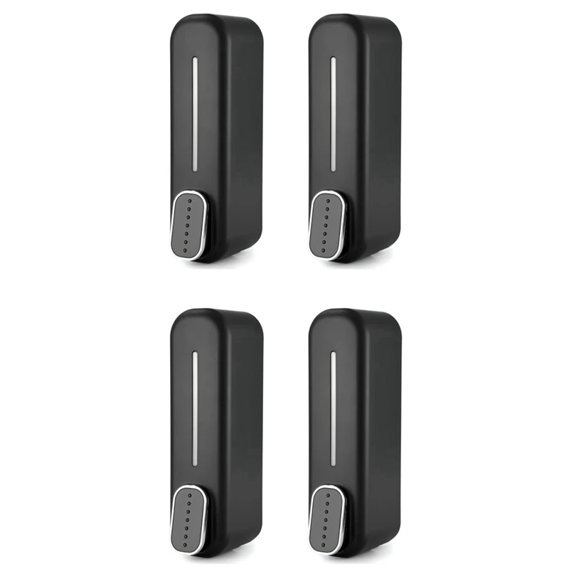 

4X Soap Dispenser Wall Mount, 350Ml Hand Liquid Shampoo Shower Gel Dispenser For Bathroom Kitchen Office Black