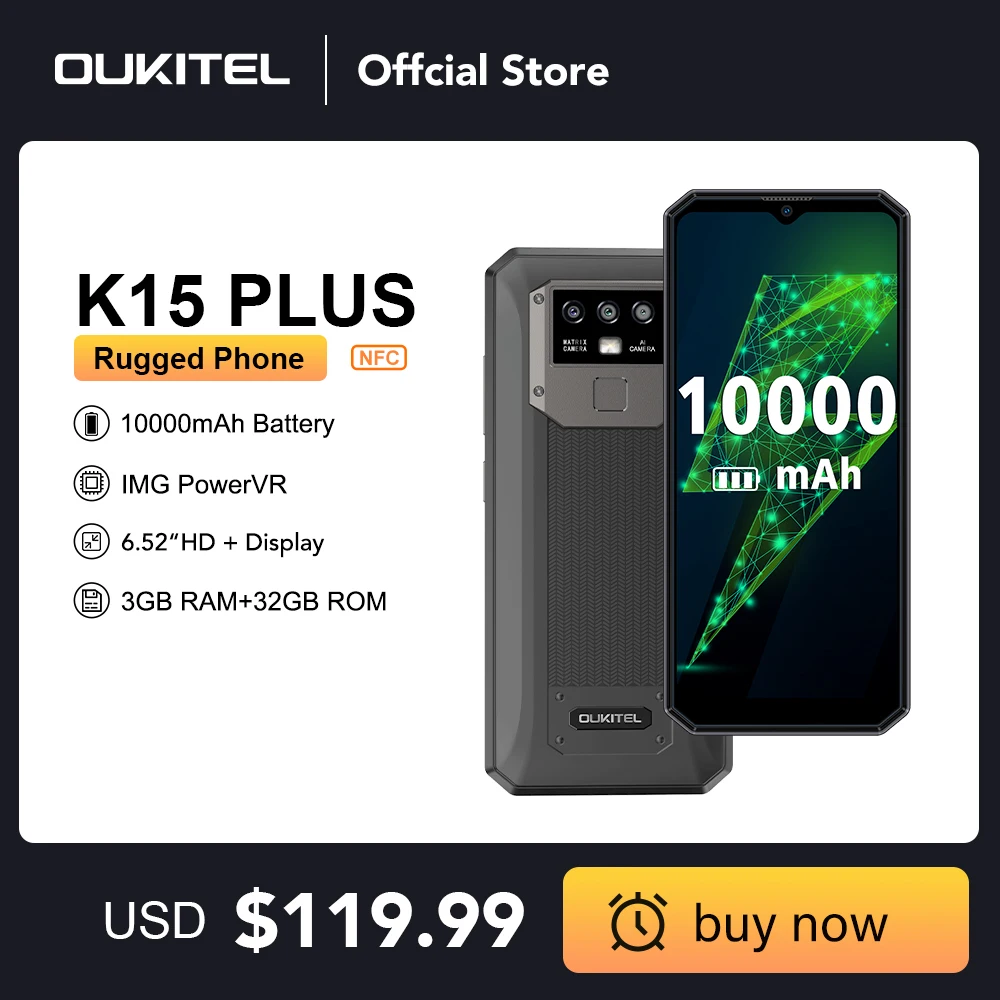 OUKITEL K15 Plus/Pro 10000mAh NFC Smart Phone 6.52 3G/6G + 32G/128G Cell Phone Quad Core Android 10 Mobile Phone 13MP/12MP