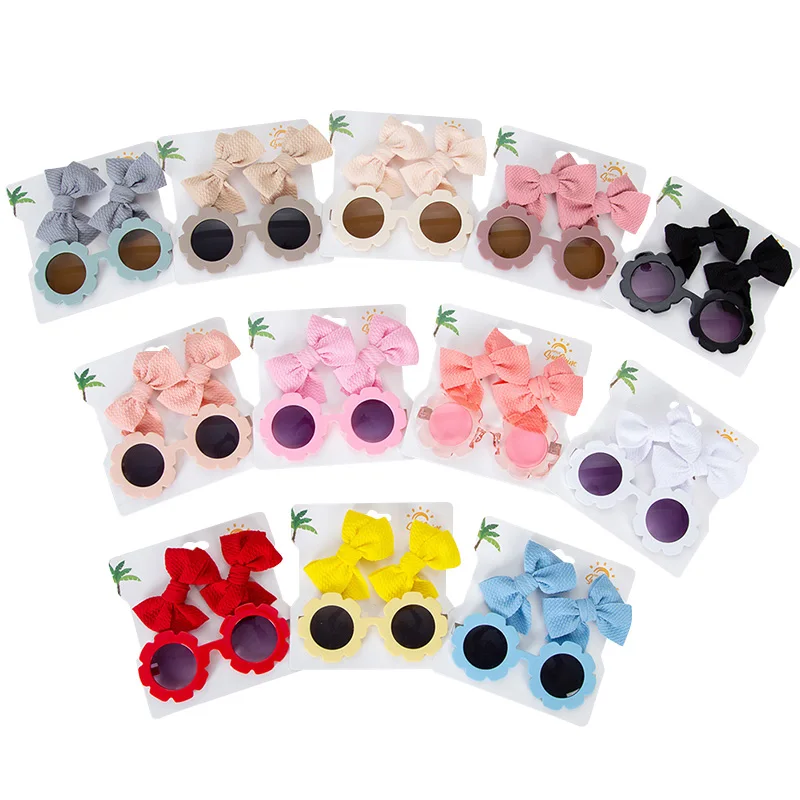 

Retro Children Headband Sunglasses Summer Baby Accessories for Girls Kawaii Bows Kids Head Bands Glasses Sun Protection 2Pcs