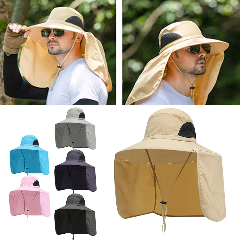 

Summer Large Bucket Hat Men Outdoor UV Protection Neck Flap Breathable Mesh Fisherman Hats Foldable Hiking Camping Hat Quick Dry