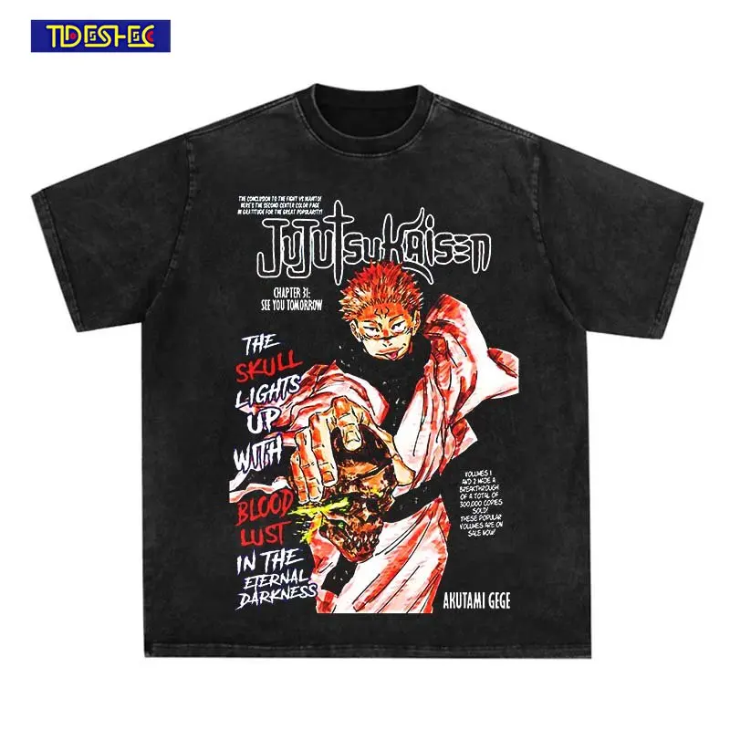 

Футболка мужская свободного покроя с круглым вырезом, винтажная уличная одежда в стиле японского аниме, топ с коротким рукавом и принтом персонажа, Y2k, лето