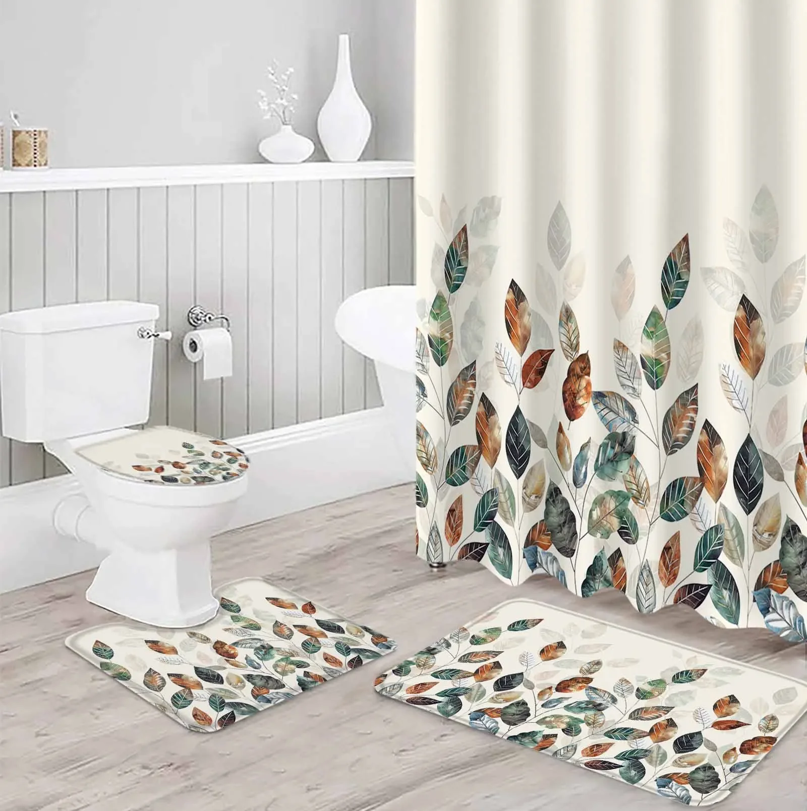 Занавеска для душа из полиэстера с принтом синего зеленого и желтого растений