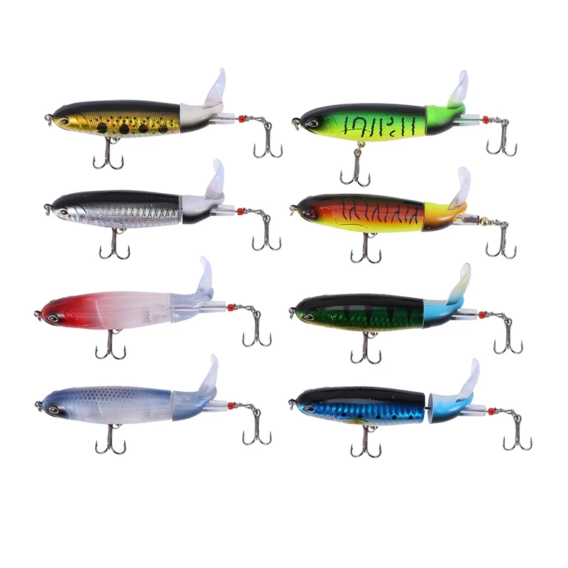 

8Pcs Whopper Plopper 11Cm 15G Floating Popper Fishing Lure Artificial Hard Bait Wobbler Rotating Tail Fishing Tackle 3D Eyes