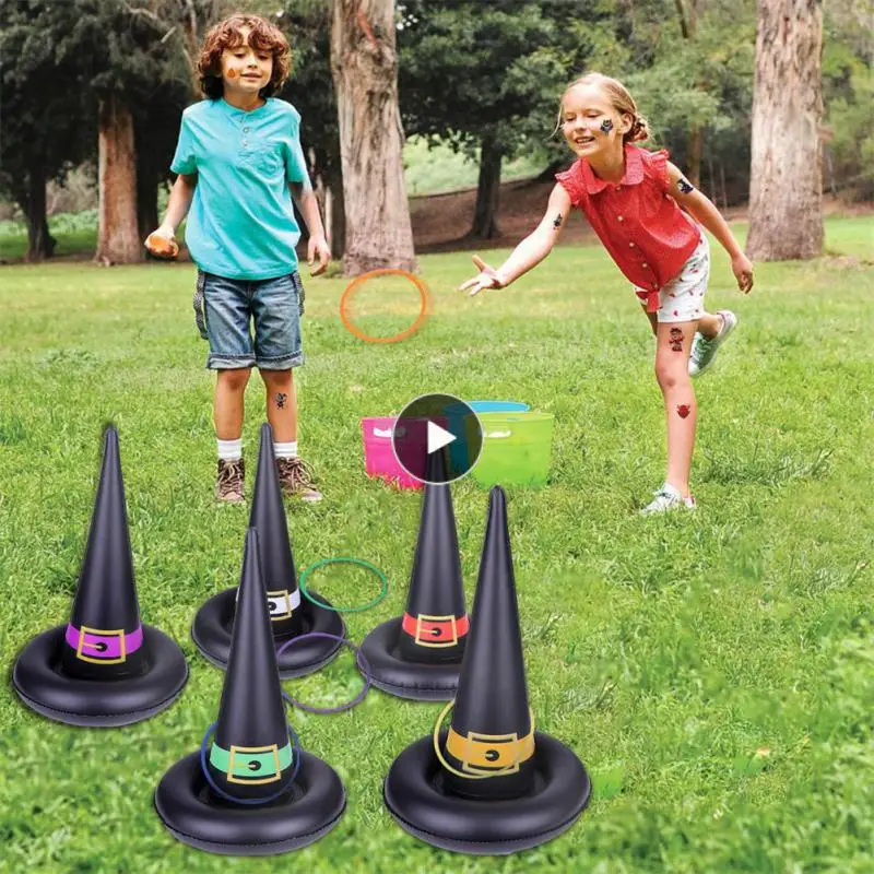 

Inflatable Witch Hat Halloween Toss Game Environmentally Friendly Inflatable Halloween Hat Portable Plastic Ring Air Pump