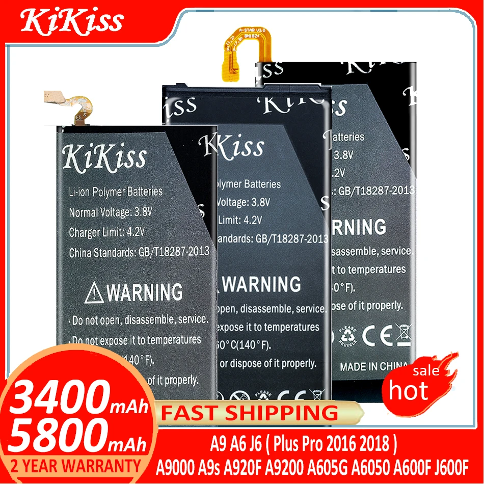 

Аккумулятор KiKiss для Samsung Galaxy A9 A6 J6 Plus Pro 2016 2018 A9Plus A9Pro A6Plus A9000 A9s A920F A9200 A605G A6050 A600F J600F