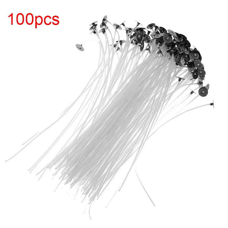 

100pcs 9/15/20cm Smokeless Candle Wicks Pre-Waxed Cotton Core Wicks With Metal Sustainer Tabs DIY Handmade Candle Making Tools