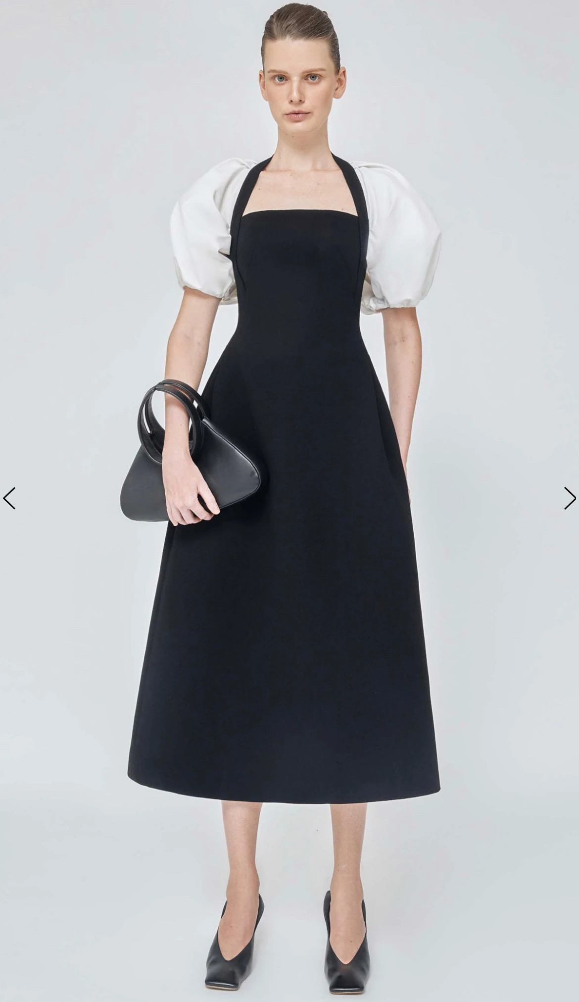 

Black and White Color Matching Bubble Sleeves Noble Goddess Style Waist Celebrity Dress